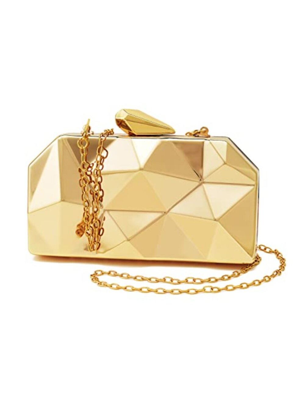 Metal Evening Clutch Bag Geometric Lattice Pattern Purse with Chain Strap